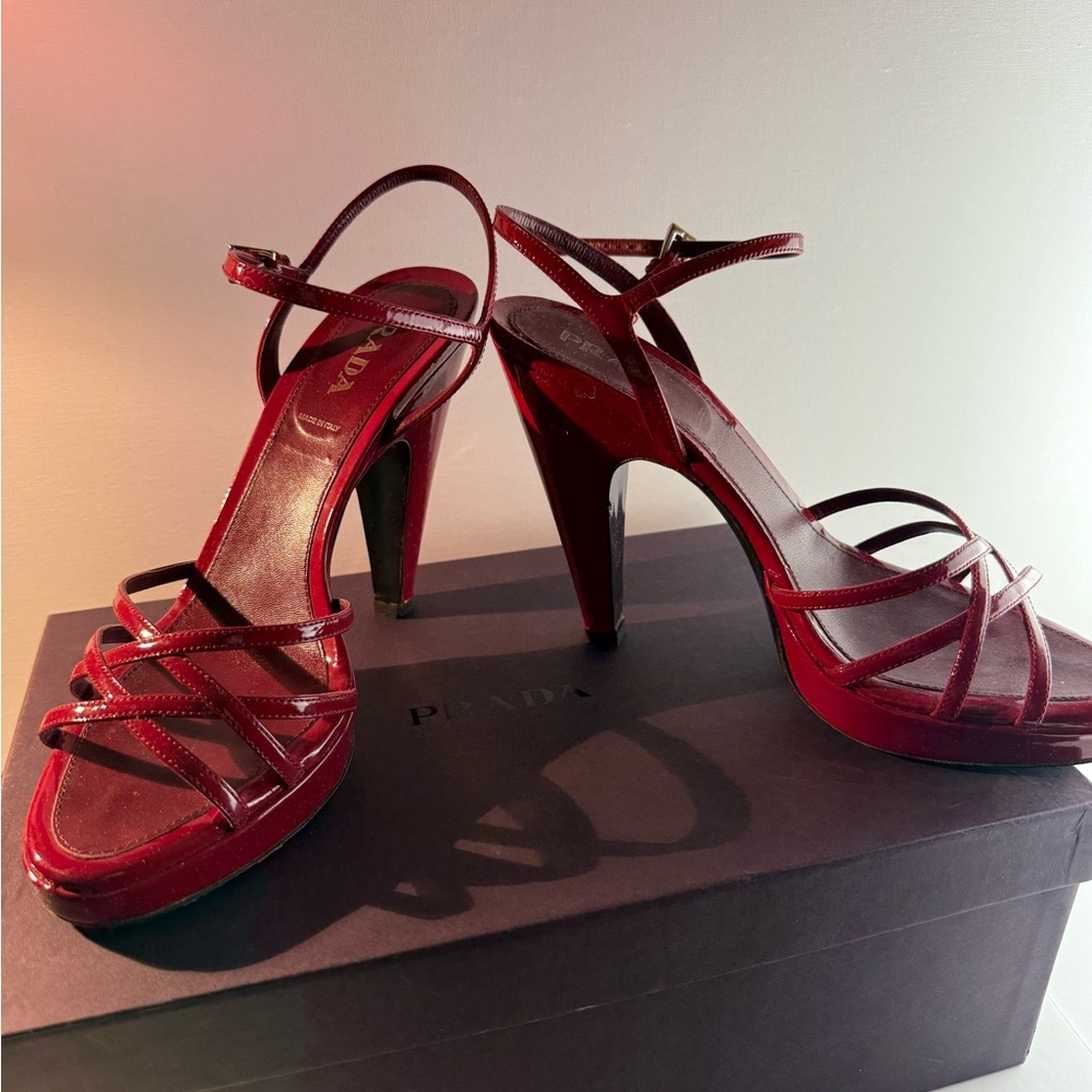 Prada Women's Cherry Red Strappy Heels